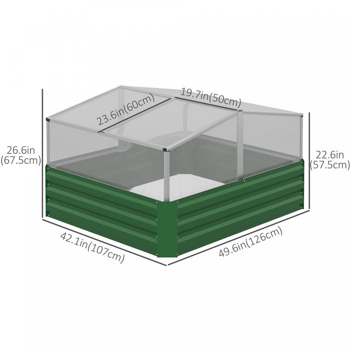 Outsunny 49.6\" X 42.1\" X 26.6\" Galvanized Raised Garden Bed With Greenhouse, Steel Planters For Outd
