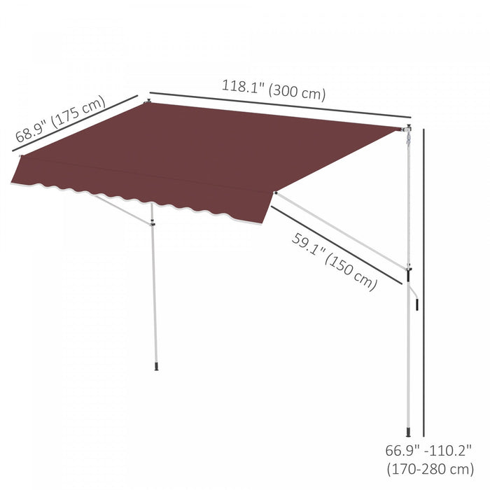 Outsunny 10x5ft Manual Retractable Awning, Patio Sun Shade Canopy Shelter With 5.6-9.2ft Support Pol