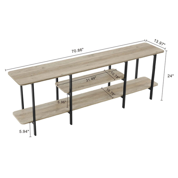 Celine Contemporary Modern 71\" Console Table in Rustic Gray (3-Shelf) 