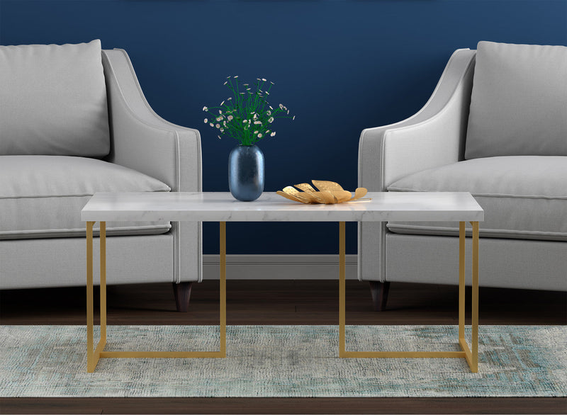 43” Coffee Table - Marble With Gold Metal 