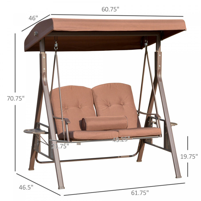 Outsunny 2-person Patio Swing Outdoor Swing Chair Canopy Swing With Adjustable Shade, Soft Cushions,