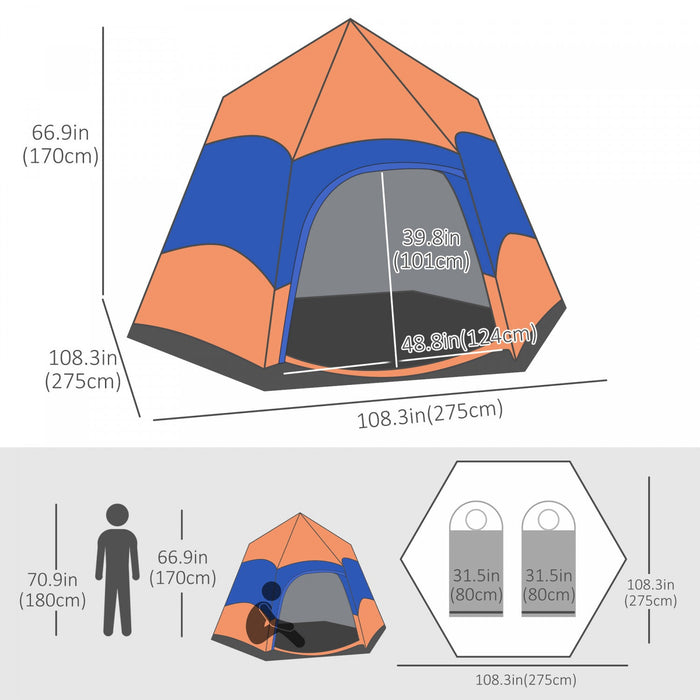 Outsunny Hexagon Double Layer Easy Pop Up Camping Tent 4-6 Person Portable Folding Dome Shelter Hiki