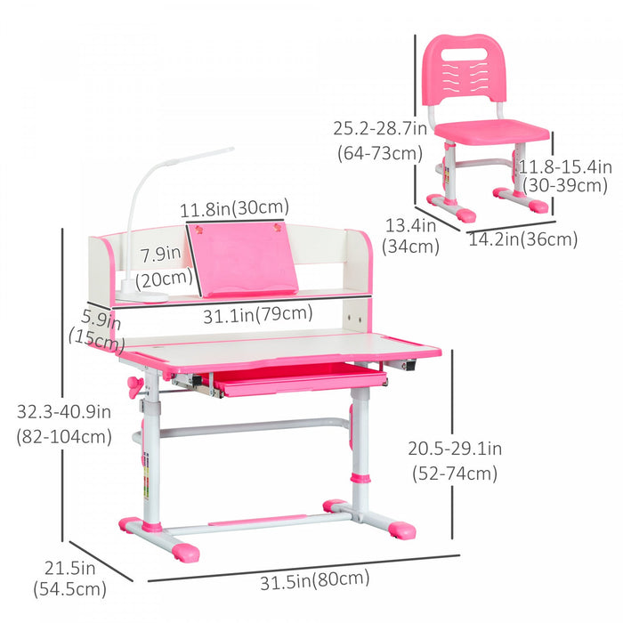 Qaba Kids Desk And Chair Set Height Adjustable Student Writing Desk Children School Study Table With