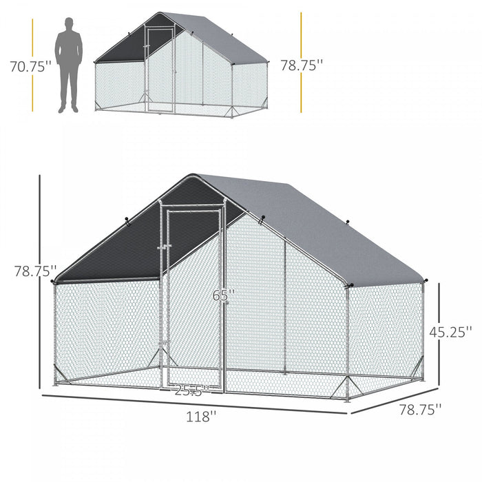 Pawhut Metal Chicken Coop, Walk-in Large Chicken Run, Poultry Cage For Backyard Hen, Duck, Rabbit Wi