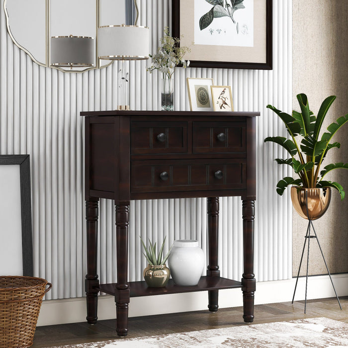 Olivia Solid Wood Console Table With Drawers And Bottom Shelf - Brown 