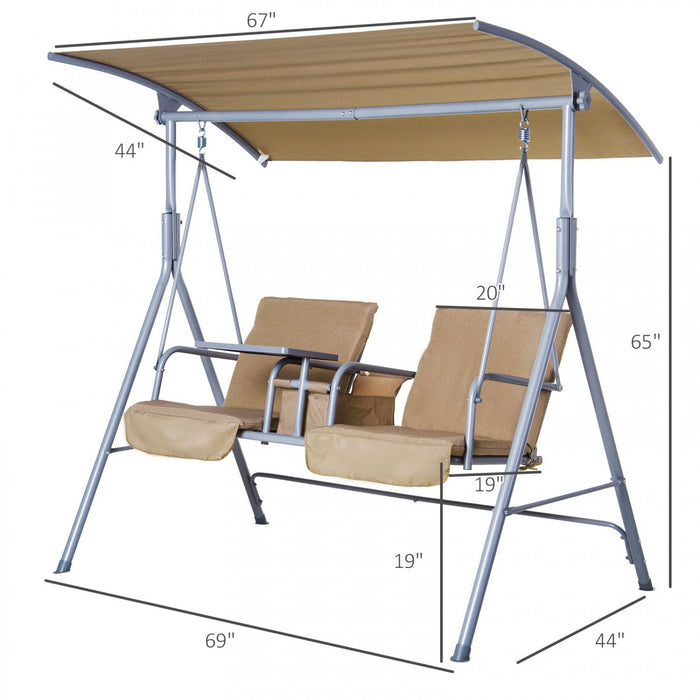 Outsunny Double Outdoor Swing Chair 2 Person Covered Swing Porch Swing W/ Pivot Table And Storage Co