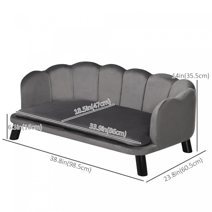 Pawhut Dog Couch Pet Sofa Cat Bed With Removable Cushion Wood Legs For Medium And Large Dogs, Dark G