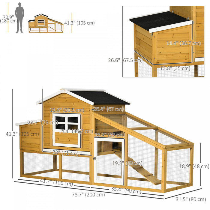 Pawhut 79\" Wooden Chicken Coop, Outdoor Hen House, Poultry Habitat With Removable Tray, Nesting Box,