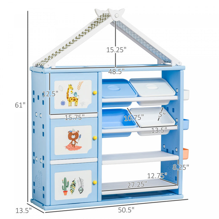 Qaba Kids Toy Organizer And Storage Book Shelf With Shelves, Storage Cabinets, Storage Boxes, And St