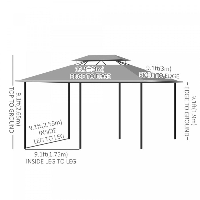 Outsunny 10' X 13' Patio Gazebo, Outdoor 2-tiers Garden Canopy Yard Sunshade Shelter With Curtains, 