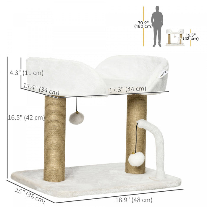 Pawhut Cat Tree, 16.5" Small Cat Tower Condo For Indoor Cats With Jute Scratching Posts, Top Perch, Dangling Balls, Cat Activity Centre, White