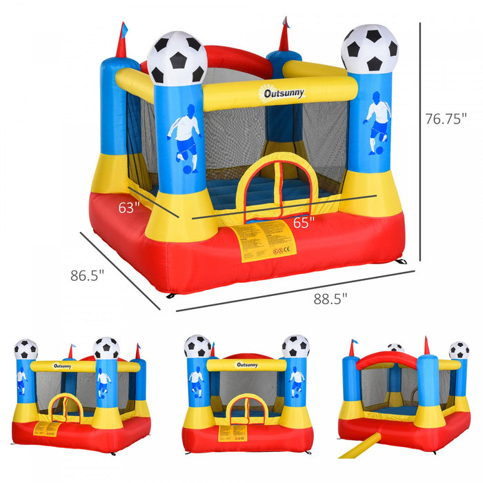 Outsunny Kids Bounce Castle House Inflatable Trampoline With Inflator For Kids Age 3-8 Football Fiel