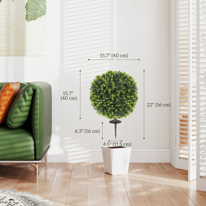 HOMCOM 2 PCs Artificial Eucalyptus Topiary Ball with Ground Stakes
