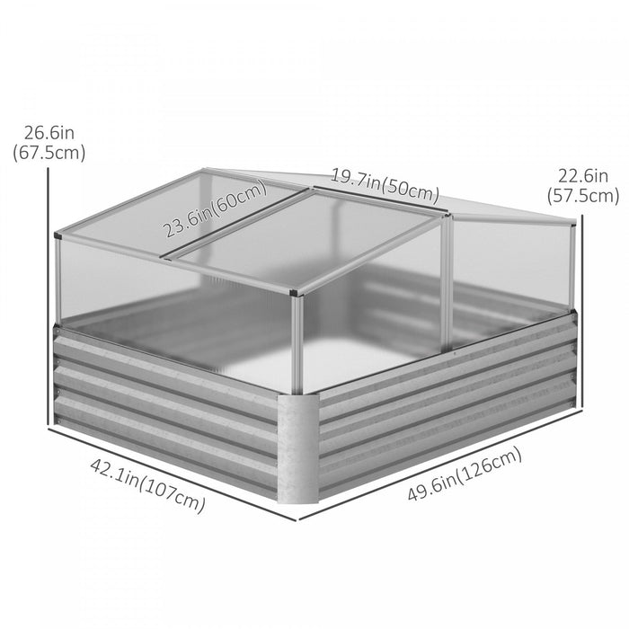 Outsunny 49.6\" X 42.1\" X 26.6\" Galvanized Raised Garden Bed With Greenhouse, Steel Planters For Outd