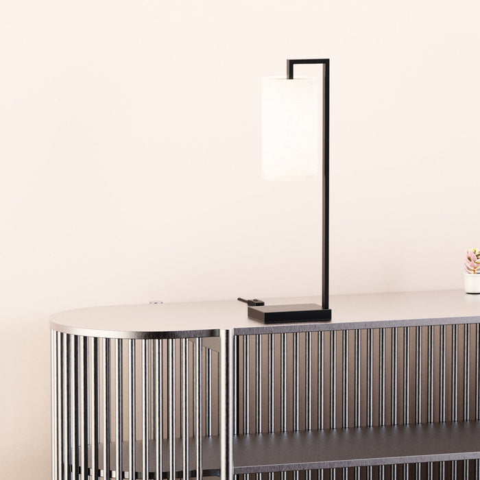 25\" Black Rectangular Frame Table Lamp with Cylinder Shade 