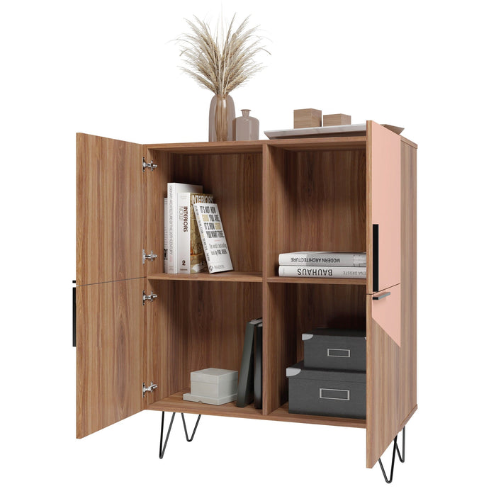Manhattan Comfort Beekman Low 4-Shelf Accent Cabinet - Brown & Pink Accent Cabinet