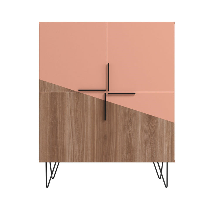 Manhattan Comfort Beekman Low 4-Shelf Accent Cabinet - Brown & Pink Accent Cabinet