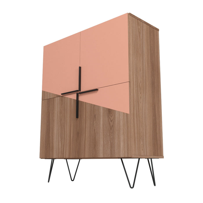 Manhattan Comfort Beekman Low 4-Shelf Accent Cabinet - Brown & Pink Accent Cabinet