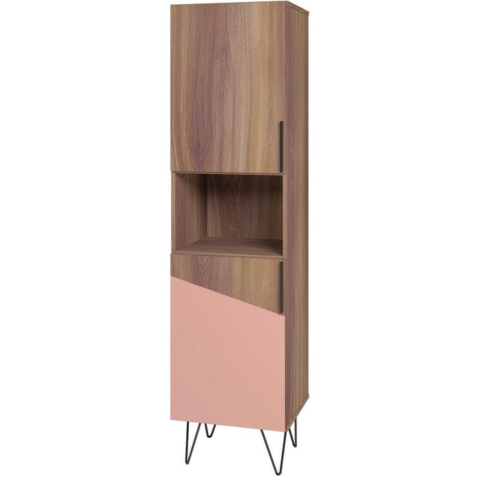 Manhattan Comfort Beekman 17.51\" Narrow Bookcase Cabinet with 5 Shelves - Brown & Pink