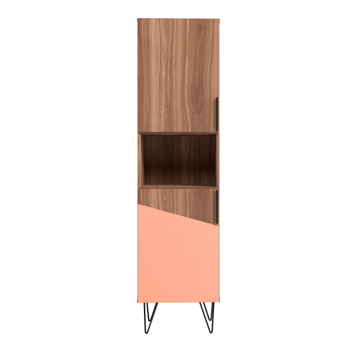 Manhattan Comfort Beekman 17.51\" Narrow Bookcase Cabinet with 5 Shelves - Brown & Pink