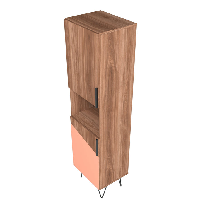 Manhattan Comfort Beekman 17.51\" Narrow Bookcase Cabinet with 5 Shelves - Brown & Pink