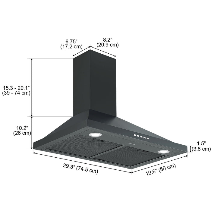 Ancona 30\" Convertible Wall-Mounted Range Hood - AN-17018BLK 