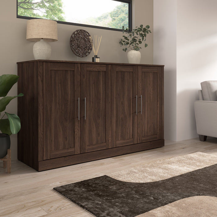 Bestar Pur 75 W Queen Cabinet Bed with Mattress - Black Walnut
