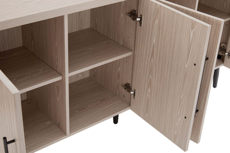 Jodie Mid-Century Modern 65\" Fluted Sideboard in Whitewashed Oak Buffet 