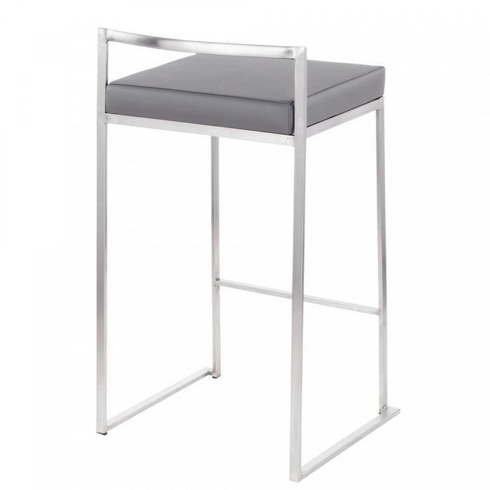 LumiSource Fuji Grey Faux Leather Contemporary Stackable Counter-Height Stool - Set of 2