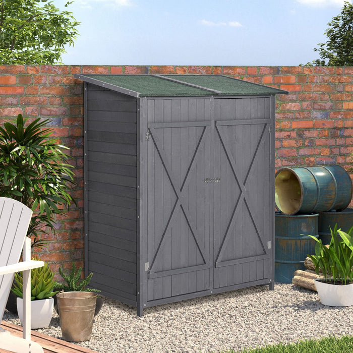 Outsunny 54.75''x29.5''x63'' Garden Storage Shed Asphalt Roof Wooden Timber Double Door Utility Stor