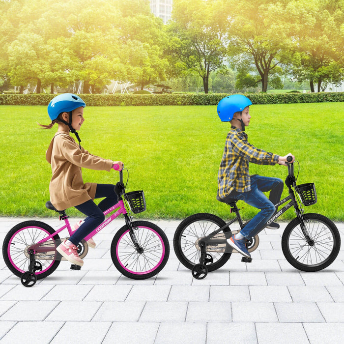 Costway 18" Kid's Bike With Training Wheels Adjustable Handlebar & Seat Handbrake Black