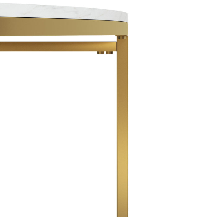 Gilded Round Coffee Table White Marble Tabletop 