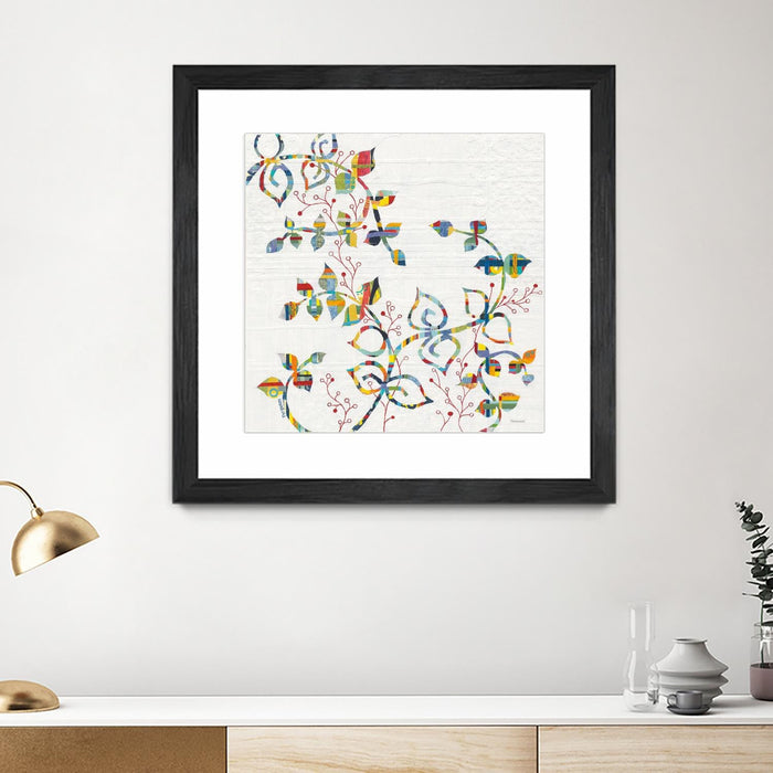 \"Rainbow Vines With Berries\" Matted and Framed Black 30x30 Wall Art