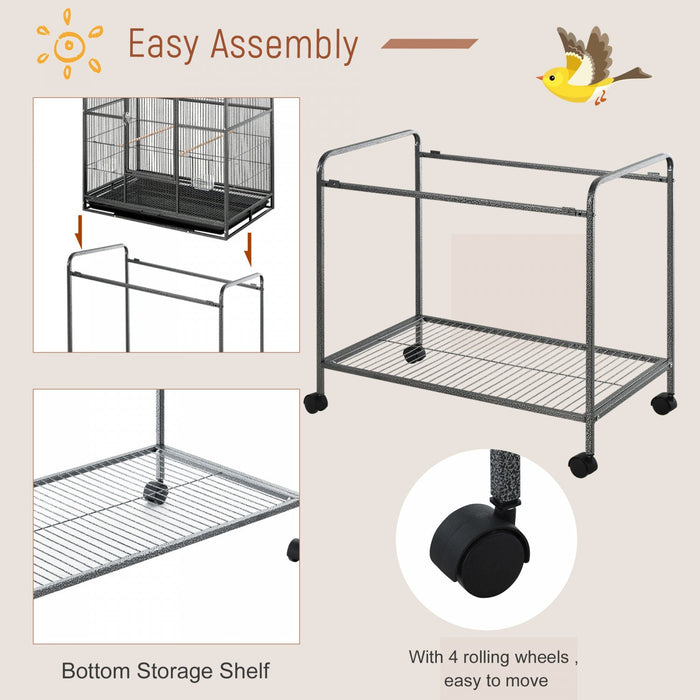 Pawhut 64\" Large Bird Cage, Rolling Metal Parrot Cage, Bird House With Detachable Rolling Stand, Sto