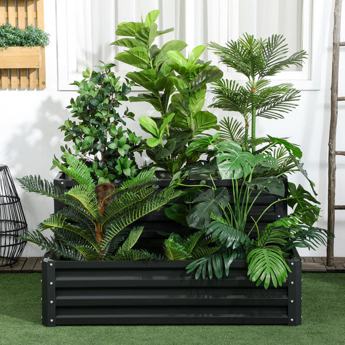 Outsunny 2 Tier Raised Garden Bed, 47\" X 40\" X 23'' Galvanized Steel Planter Box For Vegetables, Flo