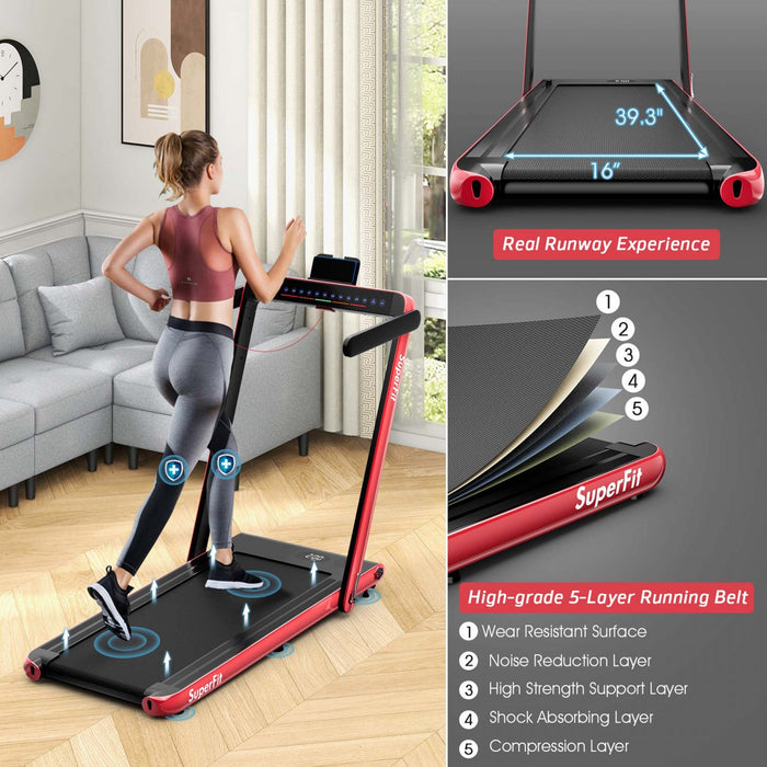 Superfit 2.25hp 2 In 1 Folding Treadmill Jogging Machine W/app Control Red