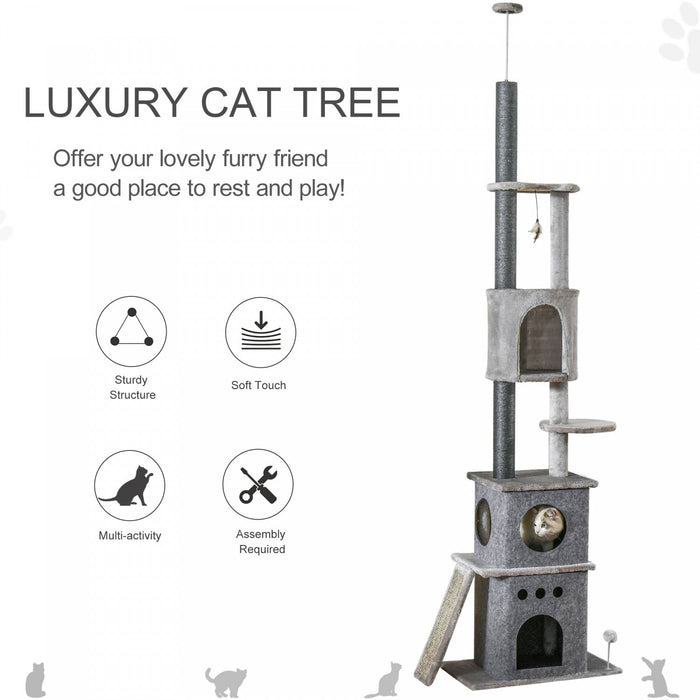 Pawhut 89\"-100\" Floor To Ceiling Cat Tree 6-tier Cat Climbing Tower Adjustable High With Scratching 