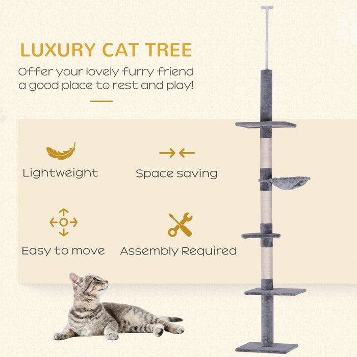 Pawhut 8.5ft Cat Climbing Tree 5-tier Kitty Activity Center Floor-to-ceiling Cat Climber Toy With Sc
