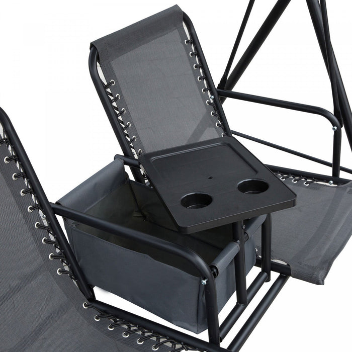 Outsunny 2 Person Patio Swing Chair Porch Swings Bench Swing Glider With Pivot Storage Table, Cup Ho