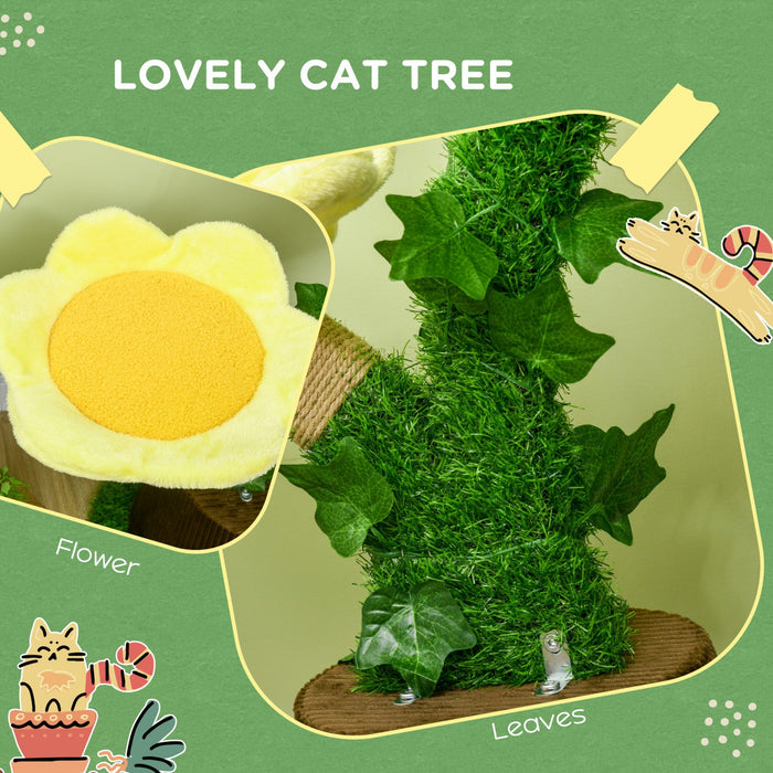 Pawhut 18\" Plush Cat Tree With Two Flower Platforms, Multi-activity Centre Cat Tower With Jute Scrat