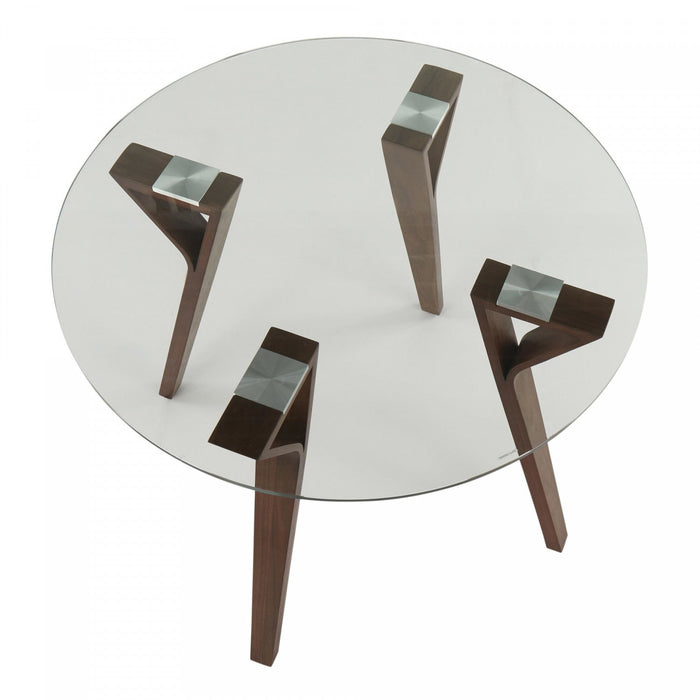 LumiSource Folia Glass Mid-Century Modern Round Dinette Dining Table - Walnut