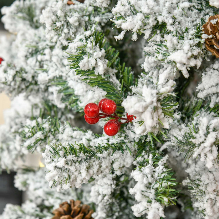 Homcom 7.5ft Snow Artificial Christmas Tree W/ Pine Cone, Red Berry