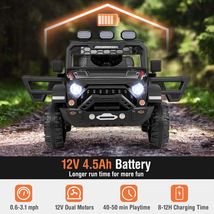 Costway 12v Kids Ride On Truck With 2*12v Motors Spring Suspension & Remote Control Black