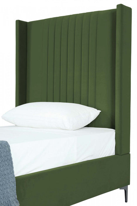 Promenade Mid-Century Modern Upholstered Velvet Twin Bed in Moss Green 