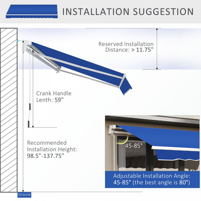 8'x7' Manual Retractable Sun Shade Patio Awning Canopy Shelter, Blue