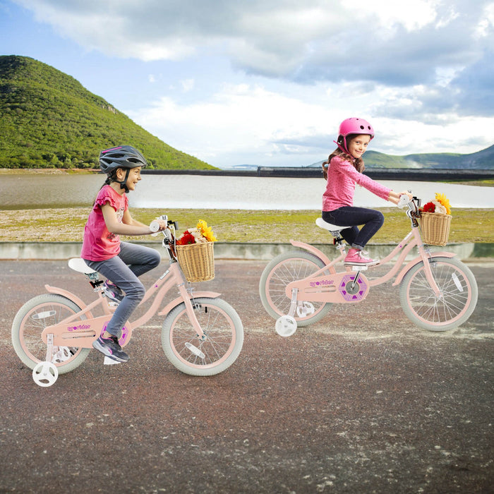 Costway 18" Kid's Bike With Training Wheels Adjustable Handlebar Seat Handbrake Pink