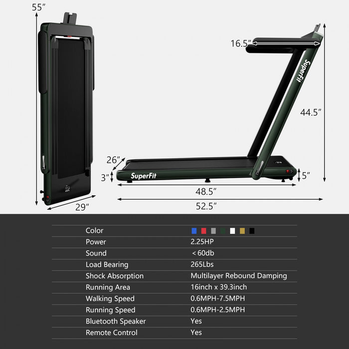 Superfit 2.25hp 2 In 1 Folding Treadmill W/ Speaker Remote Control App Green