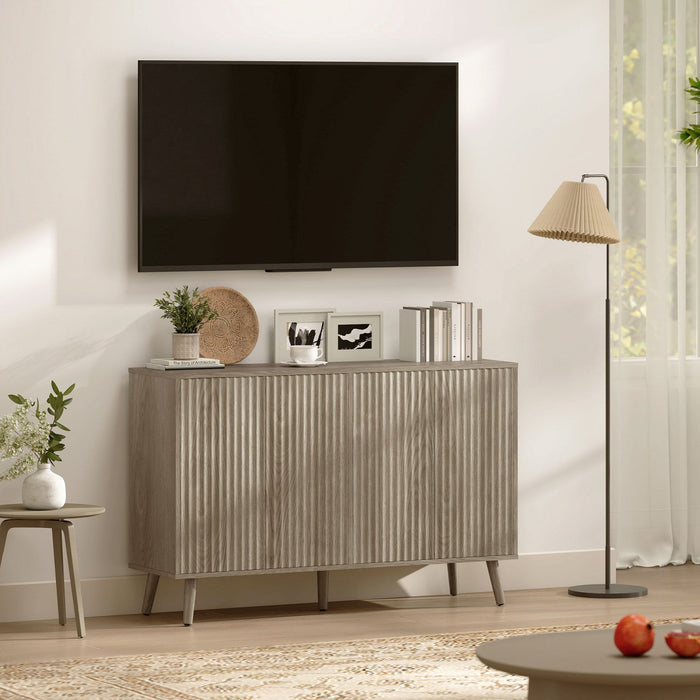 HOMCOM Sideboard, Fluted Buffet Cabinet with Adjustable Shelves, Light Grey