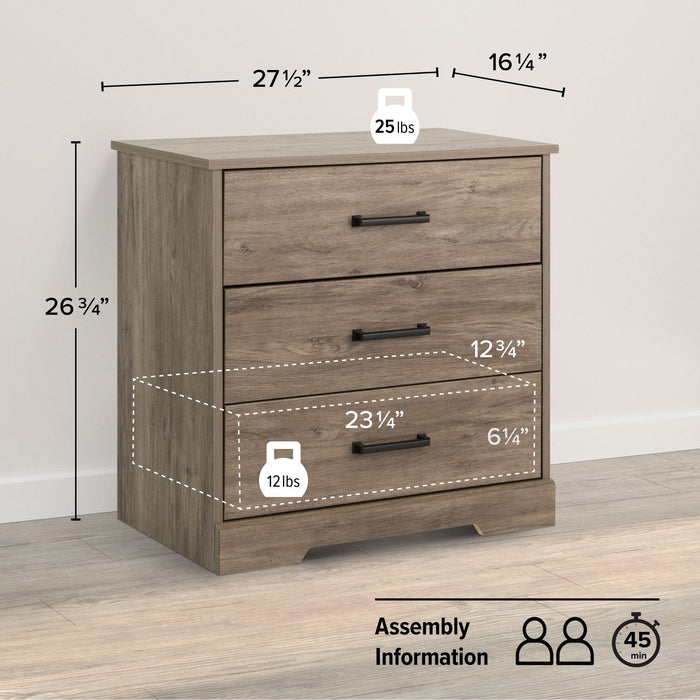 Prepac Rustic Ridge Farmhouse 3-Drawer Nightstand - Brown