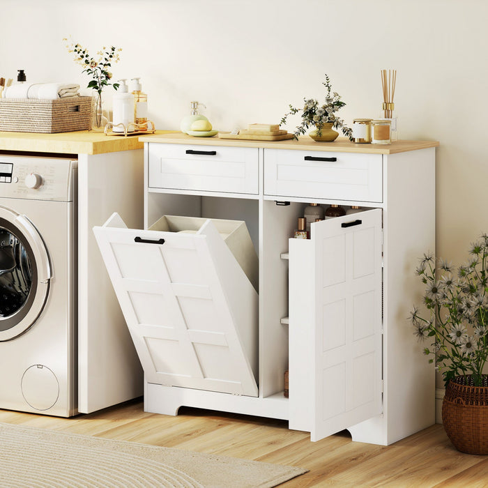 HOMCOM Tilt Out Trash Cabinet, Kitchen Island with Garbage Cabinet, White